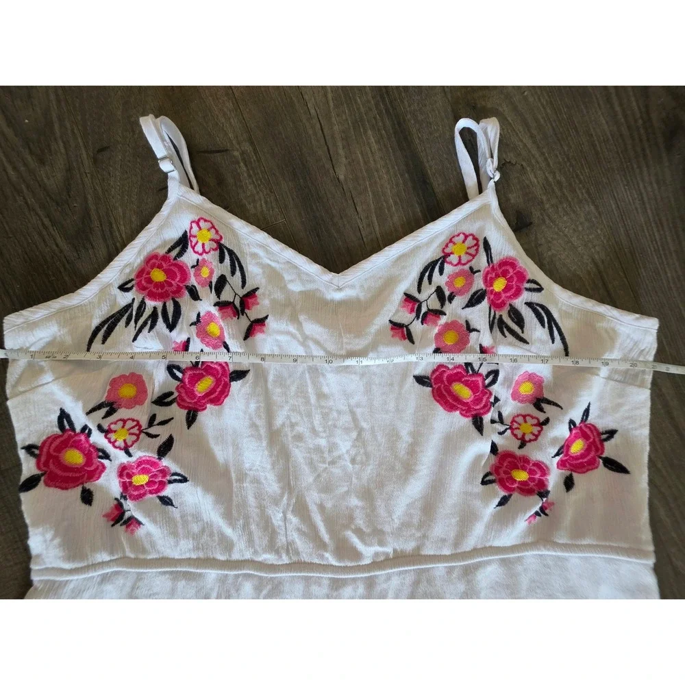 Women XXL White Floral Embroidered Tiered Maxi Dress Gauze Boho Summer Sun Dress